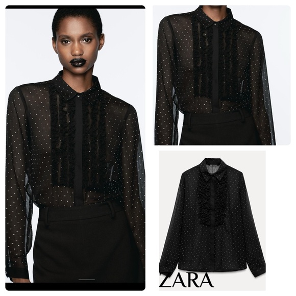 ZARA SEMI-SHEER SPARKLY SHIRT - Picture 1 of 3